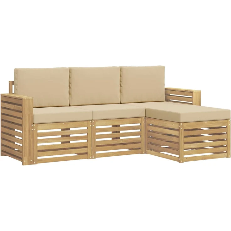 vidaXL Outdoor-Sofagarnitur 4 stk. 4-Sitzer Weiß und Beige Polyester 3391643 – Bild 2