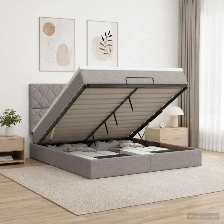 vidaXL Ottoman-Bett mit Matratze und LED Taupe 160 x 200 cm Stoff 3458170 – Bild 4