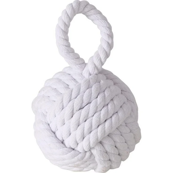 Boltze Türstopper Set Jute Knoten Natur Strick Kugel Stoff Boden 1,5 kg Gewicht mit praktischer Schlaufe (Weiß) – Bild 1