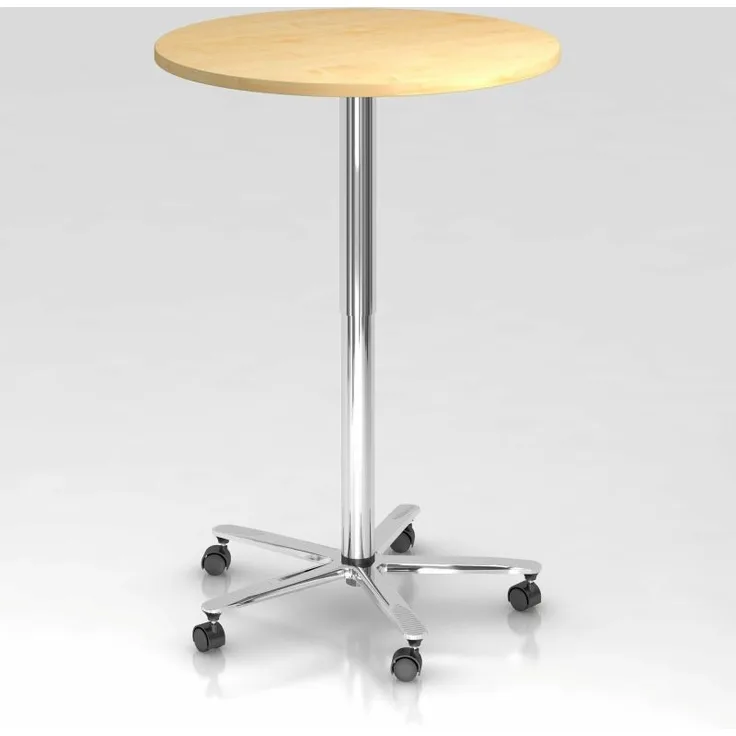 Säulenhubtisch rund, 80cm, Ahorn / Chrom