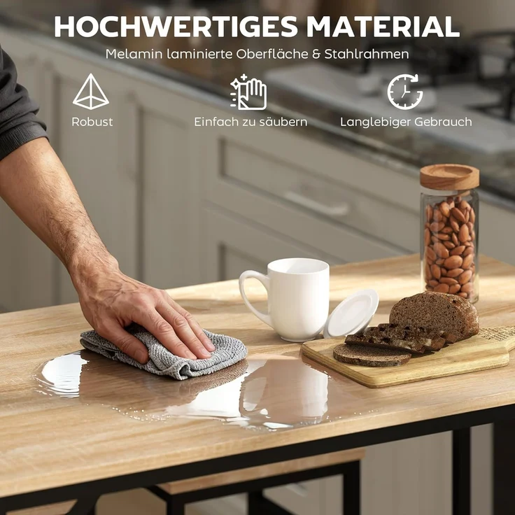 HOMCOM Bargruppe Bartisch mit Barhocker Set 5-teiliges Bartisch-Set Eiche, (5-tlg), Platzsparend – Bild 6