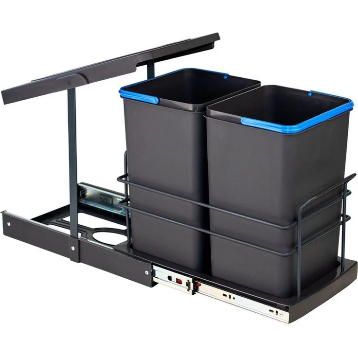 Roomart Einbaumülleimer Einbau-Mülleimer Küche ausziehbar 2×12L Mülltrennsystem Unterschrank, 2×12L Mülltrennung, Einbau Unterschrank, ausziehbar, in 2 Farben – Bild 4