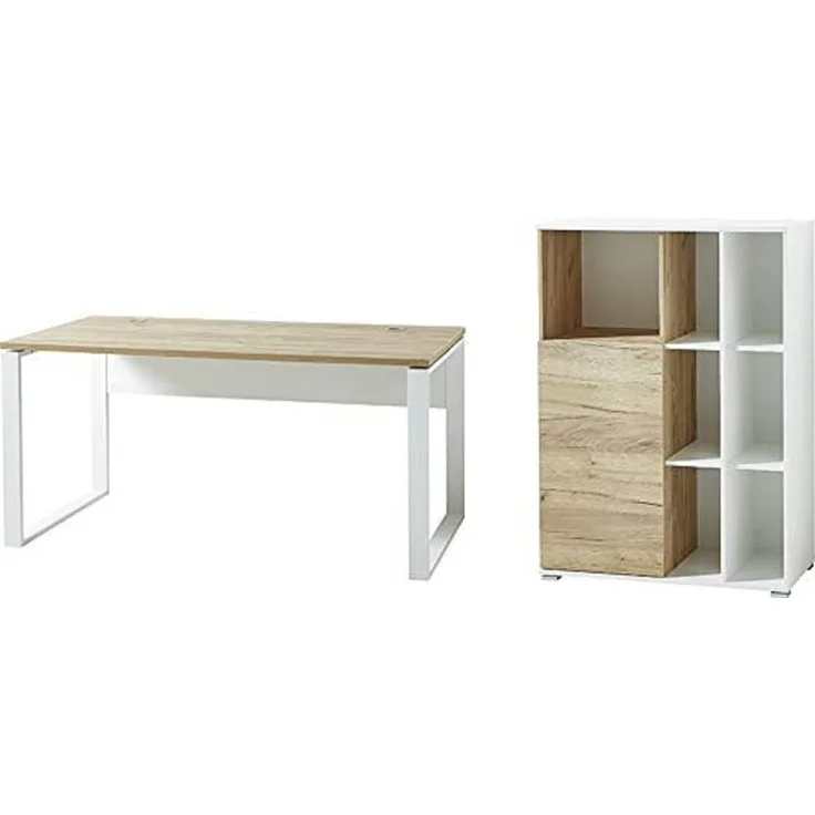 Germania 2-TLG. Büromöbel-Set 8055-513 GW-Lioni, inklusive Schreibtisch und Aktenschrank, im Dekor Weiß/Navarra-Eiche-Nb.