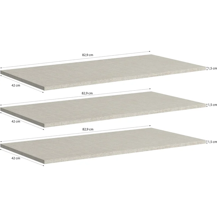 Forte EXTRAS Einlegeböden 3-er Set 80 90, moderne Einlegeböden für Forte Kleiderschränke, Holzwerkstoff, Schlafzimmer, Textilnachbildung Grau, 82,9 cm breit x 42 cm hoch x 1,5 cm tief – Bild 3