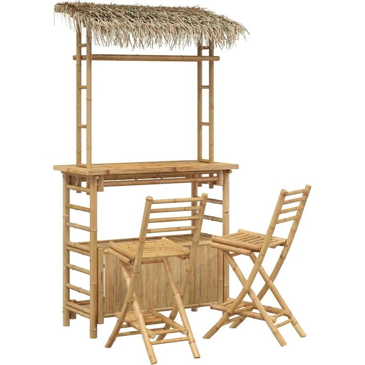 vidaXL Outdoor Bar Tisch und Hocker 3 stk. Natur Bambus 3469654 – Bild 2