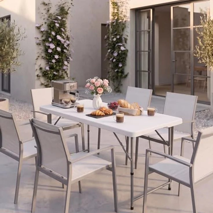 HollyHOME Klapptisch Campingtisch Klappbar 4FT/122x60 cm Tragbarer Gartentisch Balkontisch Höhenverstellbar Klapptisch Esstisch für Küche BBQ Catering Party, Weiß – Bild 5