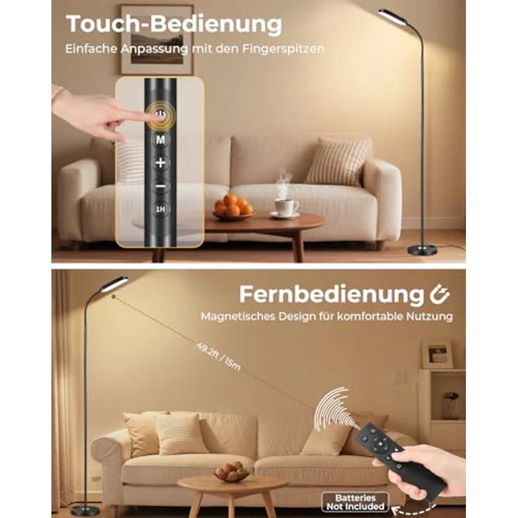YICAIZI LED Stehlampe dimmbar 18W, 1850lm – Stehleuchte Wohnzimmer mit Fernbedienung, 3000–6500K, stufenlos dimmbar, Leselampe Bett mit Nachtlicht, moderne Stehlampe mit Prismadiffusor – Bild 6