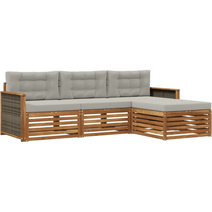 vidaXL Outdoor-Sofagarnitur 4 stk. 3-Sitzer Natur und Hellgrau 3383199 – Bild 2