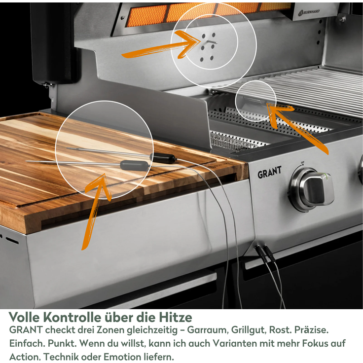 BURNHARD® Gasgrill 4-Brenner BBQ mit Infrarot-Heckbrenner & Seitenkochfeld - Schwarz - #946918 – Bild 6