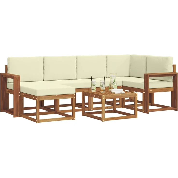 vidaXL Outdoor-Sofagarnitur mit Kissen 7 pcs Natur und Creme 3366678 – Bild 3