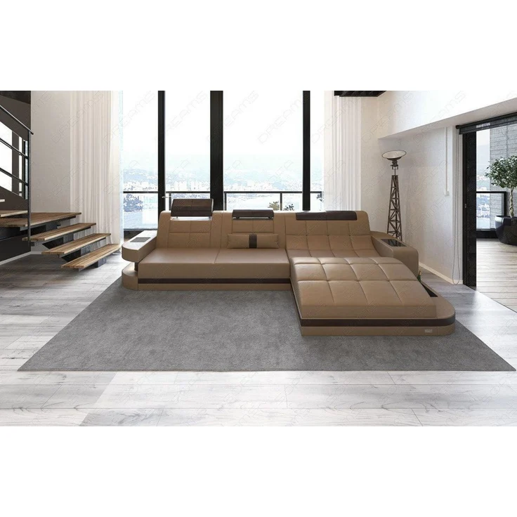 Mini Ecksofa Wave L Form aus Leder - Büffelleder - sandbeige-dunkelbraun - Rechts – Bild 6