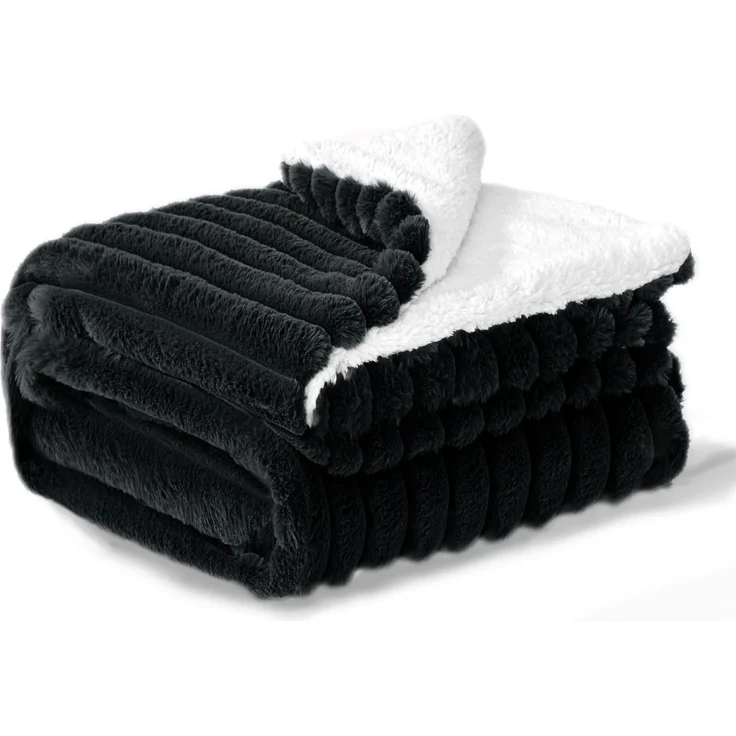 BEDELITE warme Decke Sherpa Kuscheldecke Flauschig Schwarz 150x200 | dicke Deko Fleecedecke, Cord Überwurf für Wohnzimmer und Schlafzimmer, weiche Wohndecke, Tagesdecke, das ideale Geschenk