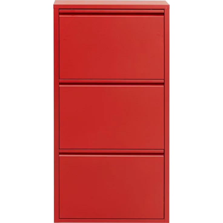 Kare Design Schuhschrank Caruso, Rot, Metall, mit 3 Klappen, Schuhablage für 6 Paar Schuhe, schmal, platzsparend, hoch, Schuhregal, Eingangsbereich, 104 x 50 x 15 cm