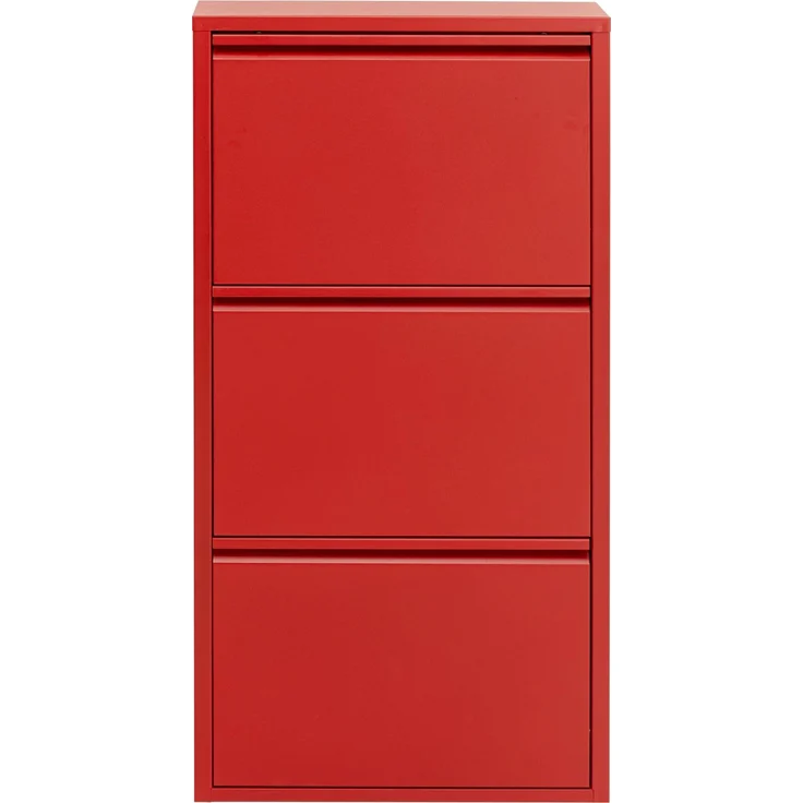 Kare Design Schuhschrank Caruso, Rot, Metall, mit 3 Klappen, Schuhablage für 6 Paar Schuhe, schmal, platzsparend, hoch, Schuhregal, Eingangsbereich, 104 x 50 x 15 cm – Bild 1