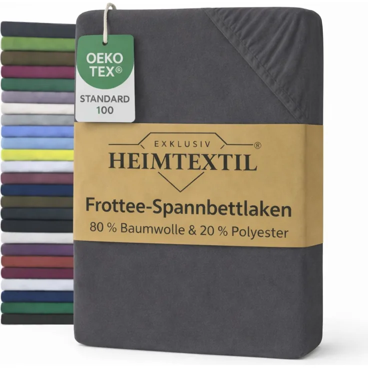 EXKLUSIV HEIMTEXTIL Frottee Spannbettlaken Rundumgummizug Marke 120 x 200 cm Grau 80% Baumwolle 20% Polyester Öko - Tex Zertifiziert Bed-Sheet Bettlaken Spannbetttuch Topper Leinentuch