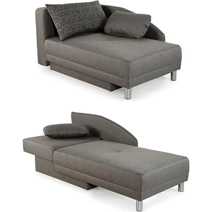 Récamiere-Schlafsofa Federkern Couch Liege Gästebett mit Bettkasten in Grau – Bild 1