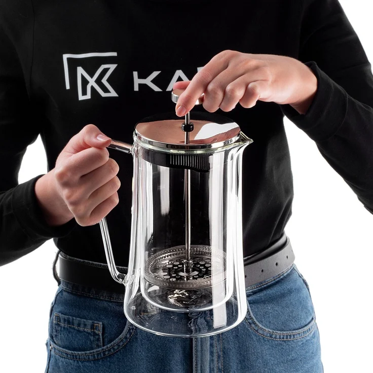 KADAX Kaffeebereiter 1 Liter, French Press aus Borosilikatglas und Edelstahl, Kaffeepresse, manuelle Kaffeemaschine, Teebereiter, große Kaffeekanne – Bild 8