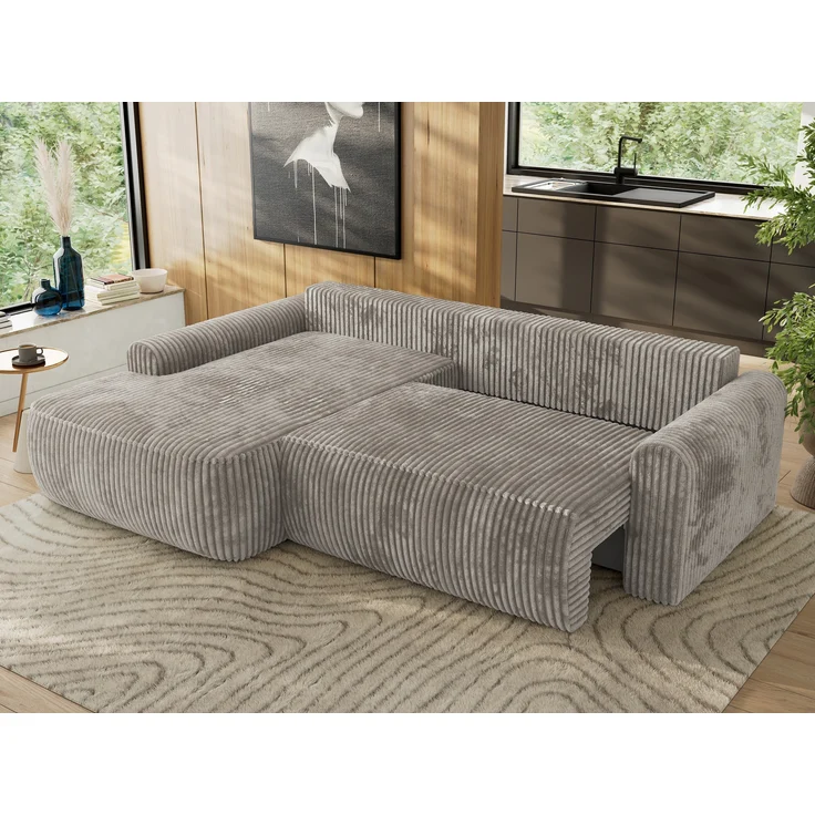 Ecksofa, L-förmiges, lose Kissen, DL-Schlaffunktion, (H 100 x T 187 x B 273 cm) - CUBO L - Cord Grau - linke Seite – Bild 4