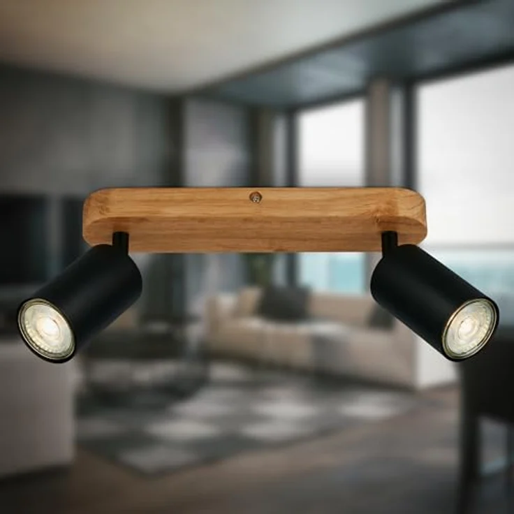 B.K.Licht - Deckenlampe schwenkbar, GU10 Fassung, max. 9 W, Deckenleuchte, Lampe, Wohnzimmerlampe, Schlafzimmerlampe, Küchenlampe, Deckenstrahler, Deckenbeleuchtung, 27 cm, Schwarz-Holz – Bild 8