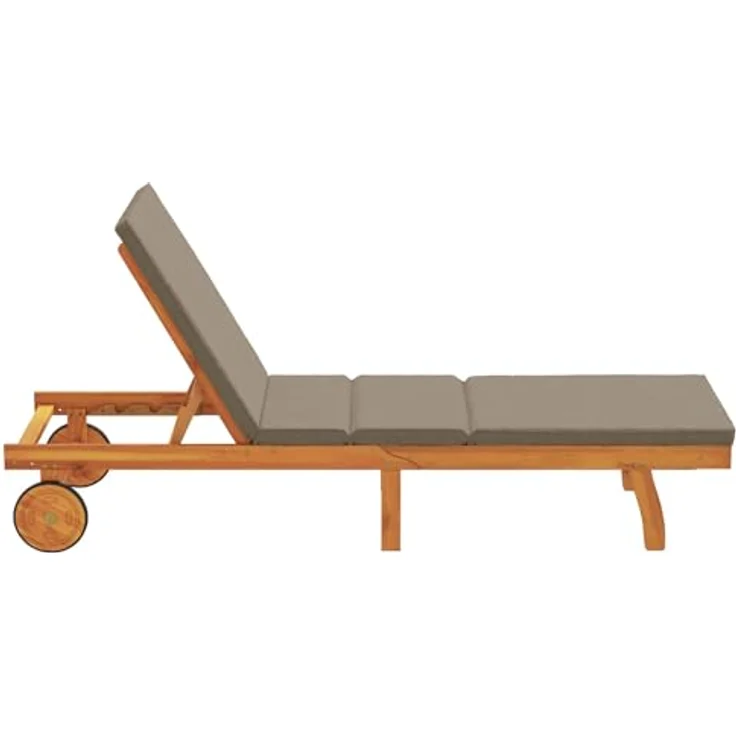 vidaXL Sonnenliege mit Rädern und Kissen, verstellbar, massiv Holz aus Akazie, taupe – Bild 6