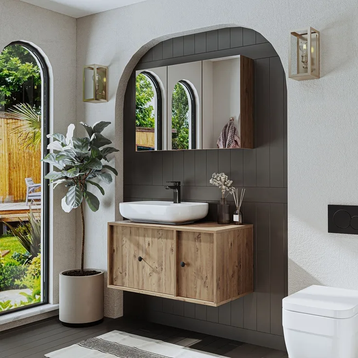 Skye Decor '2572' Badmöbel-Set mit Waschbecken & Spiegel (2-teilig), Atlantik-Kiefer, 90 x 58 x 45 cm