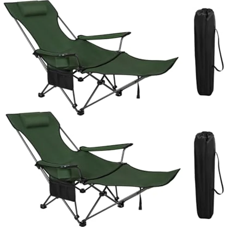 WOLTU Campingstuhl 2er Set Faltbar mit Fußablage,2-in-1 Strandstuhl klappbar,Angelstuhl Camping Klappstuhl mit Getränkehalter Aufbewahrungstasche für Camping Strand Angeln – Bild 1
