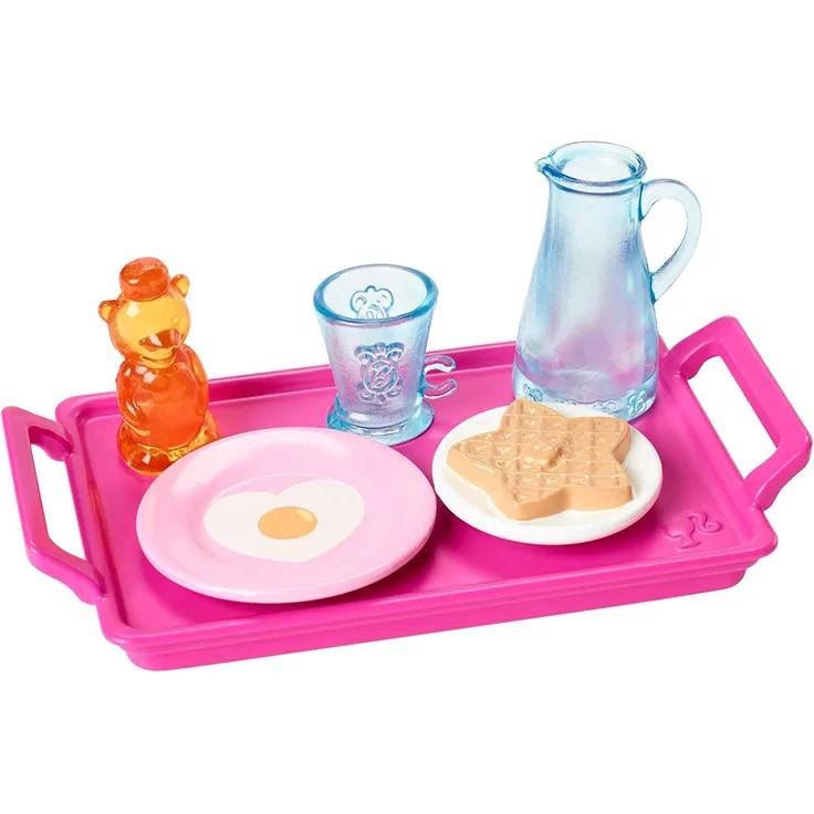 Mattel Barbie FXG28 Zubehör-Set Thema Frühstückstablett, Geschirr, Spielset