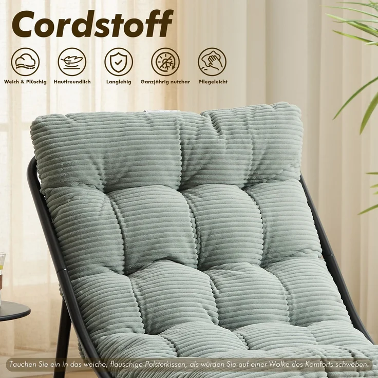 LVHOM Sessel mit Hocker, Gepolsterter Loungesessel aus Cord mit Metallgestell, ergonomischer Relaxsessel für Wohnzimmer und Schlafzimmer, Grün – Bild 4