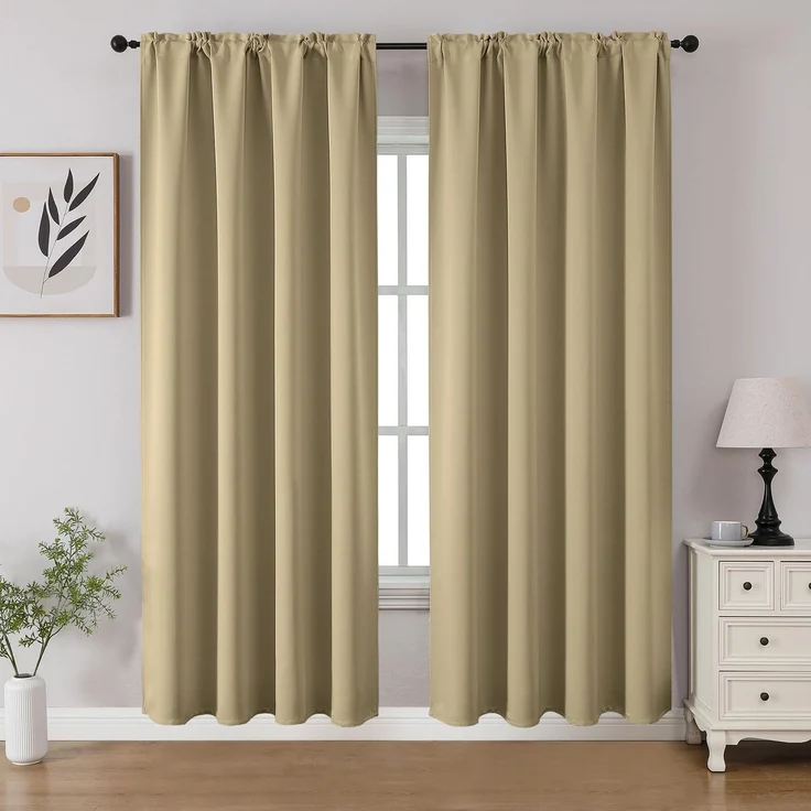 CUCRAF Verdunkelungsvorhänge, Raumverdunkelung, Fenstervorhang, Stangentasche, wärmeisoliert, solide Vorhänge für Schlafzimmer, Wohnzimmer, Set mit 2 Paneelen 132 x 183 cm, Beige