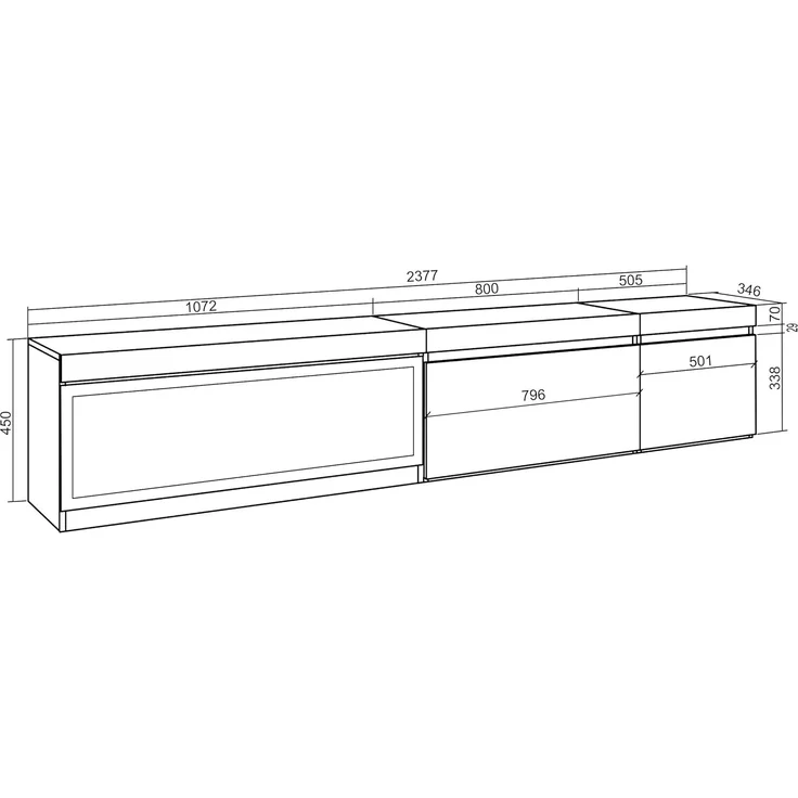 Skraut Home | TV-Schrank, Lowboard | für Wohnzimmer und Esszimmer | 237x45x35 cm | Für großformatiges TV | Elektrokamin XXL | Hängend | Moderner Stil | Schwarz – Bild 3