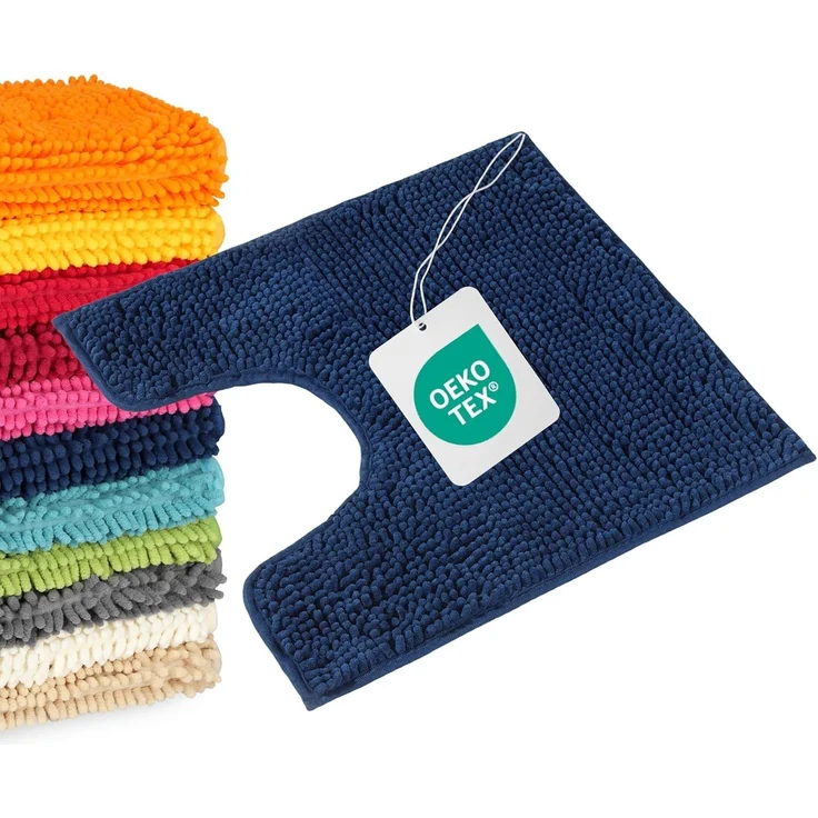 WohnDirect Badematte 45x45 cm MIT WC Ausschnitt | Dunkelblau - rutschfest & Waschbar - Badezimmerteppich zum Set kombinierbar, Badvorleger, WC Garnitur, Badteppich – Bild 9