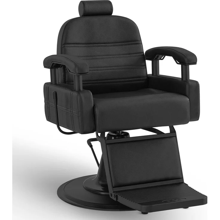 BarberPub Friseurstuhl mit Kopfstütze Kippbar, Friseureinrichtung mit Hydraulikpumpe 360° Drehbar, Bedienungsstuhl Höhenverstellbar, Barber Stuhl Friseurstühle Kunstleder, 3841 (Schwarz) – Bild 1
