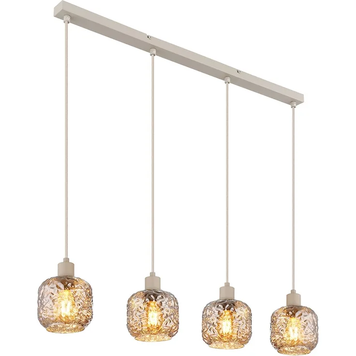 Hängeleuchte, beige, Glas, rauchfarben, Dellenstruktur, H 120 cm