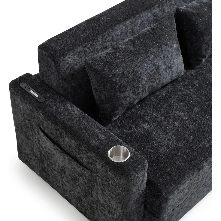 ZUBALIYA SchlafSofa mit USB - Anschluss, mit Chenille - Bezug, mit Samtbezug, mit breiten Armlehnen, mit Schaumstoffpolsterung – Bild 4