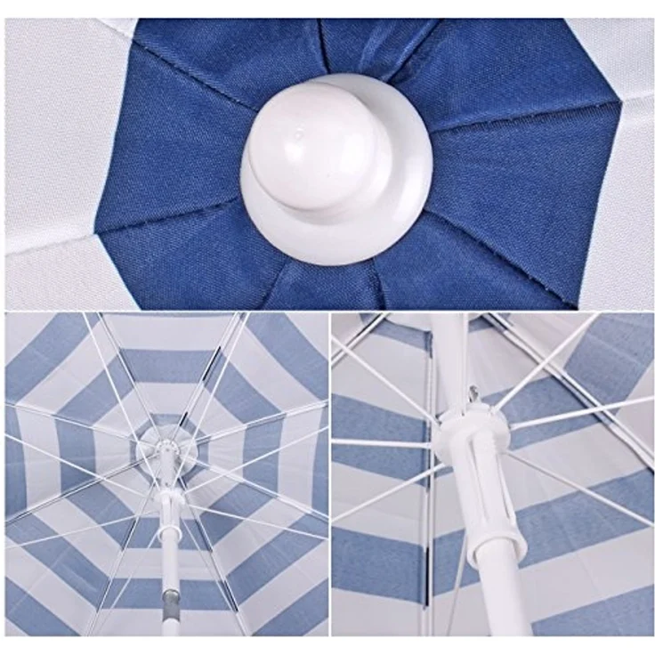 Sekey Sonnenschirm mit Schutzhülle, Neigungswinkel und Höhe verstellbar, Polyester blau / weiß, 160 cm – Bild 3
