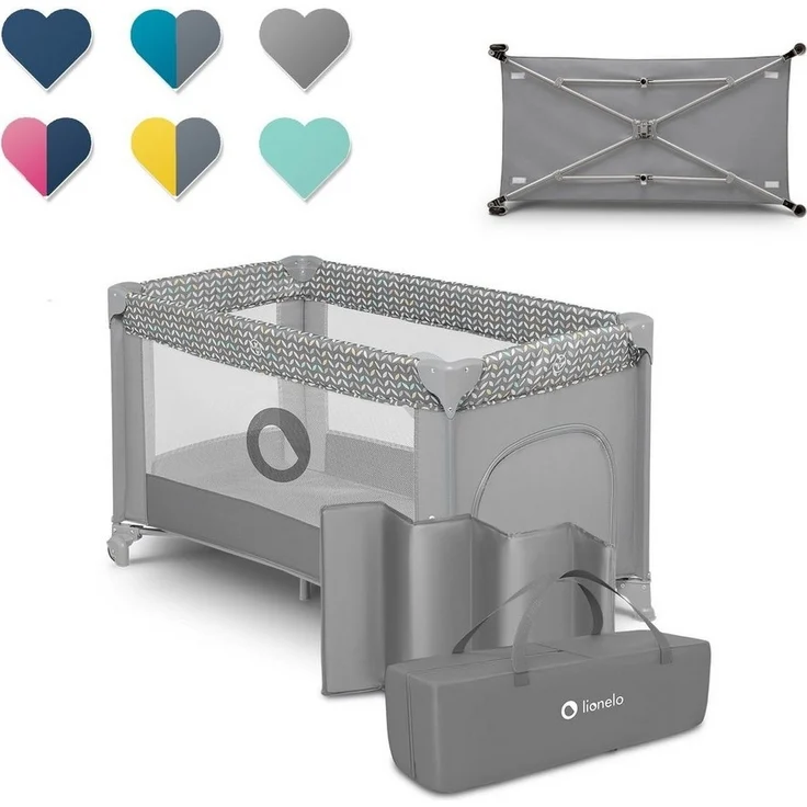 LIONELO Stefi Baby Laufstall, Kinderbett, Reisebett ab Geburt bis 15 kg, Seiteneingang, Sicherungssystem LockGuard, Blockade der Räder, Tragetasche, zusammenklappbar – Bild 1