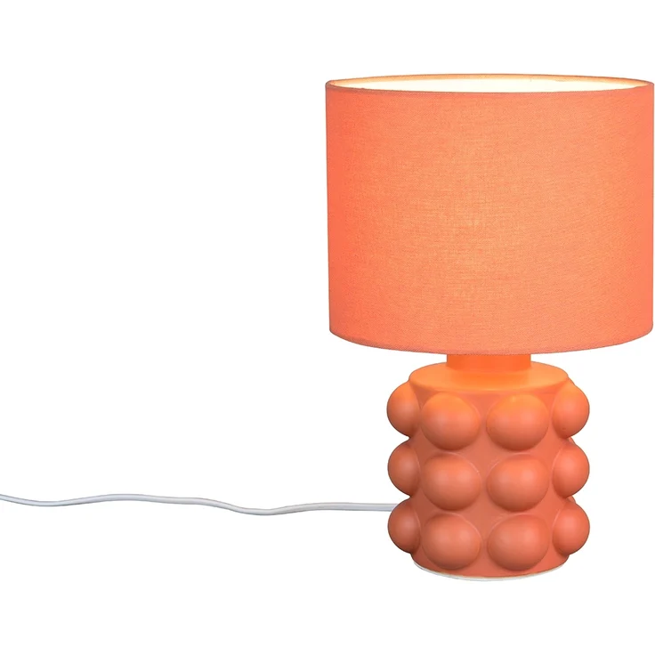 Retro LED Tischlampe mit Keramikfuß & Stoffschirm Orange, Höhe 30cm – Bild 2