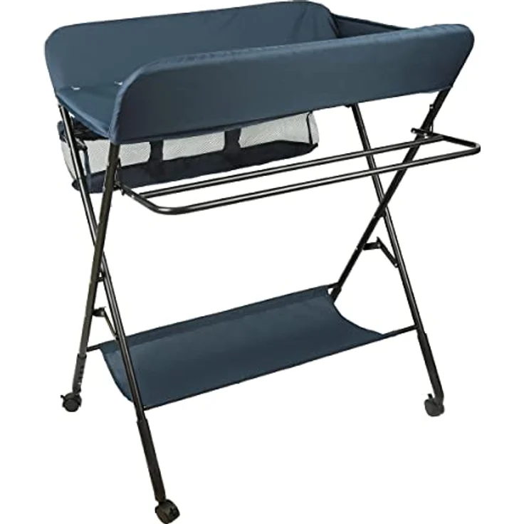 Wickeltisch Klappbarer und tragbarer, Wickelkommode Baby mit Motiv Giraffe, Höhenverstellbar, Wickeltisch mit Rollen Mobiler Wickeltisch, Tragbar Wickeltisch,80 * 66 * 98cm (dunkelblau) – Bild 1