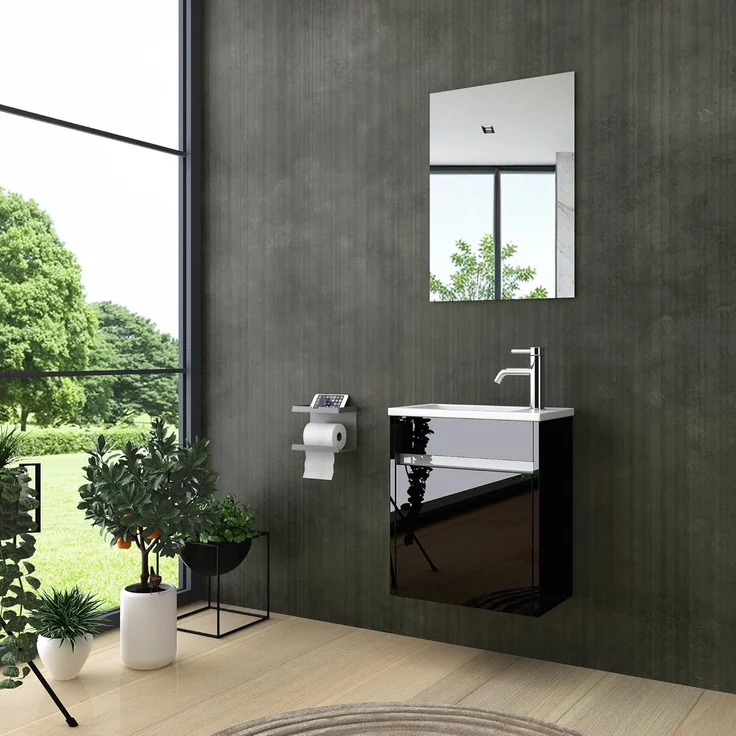 Homeline Badmöbel-Set Zamora Badmöbel-Set Badmöbel set Schwarz Hochglanz Badezimmer Möbel, (Bad Möbelsetangebot, 3-St, Badezimmer Möbel) – Bild 5
