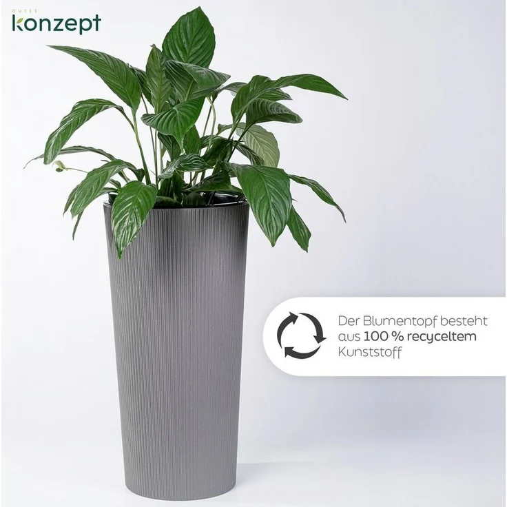 KONZEPT Blumentopf Hoch mit Einsatz, Rillenstruktur, für Garten, Balkon, für Außenbereich, wetterfest, UV-beständig – Bild 1