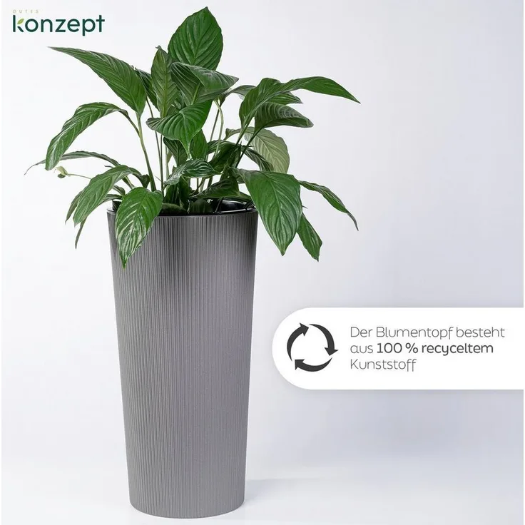 KONZEPT Blumentopf Hoch mit Einsatz, Rillenstruktur, für Garten, Balkon, für Außenbereich, wetterfest, UV-beständig