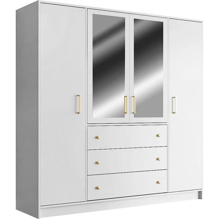 Vente-unique - Kleiderschrank mit 4 Türen & 3 Schubladen - Mit Spiegeln - 196 cm - Weiß - LIZANDRO – Bild 4