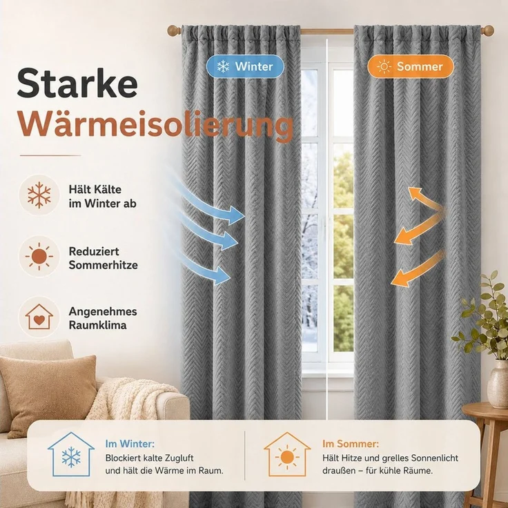 LMaxhome Verdunkelungsvorhang Verdunkelungsvorhang Thermovorhang, 3-lagig, 600 g/m²,100 % blickdicht (1 St), Schallreduzierend & wärmeisolierend für Wohn-, Schlaf- & Arbeitszimmer – Bild 4
