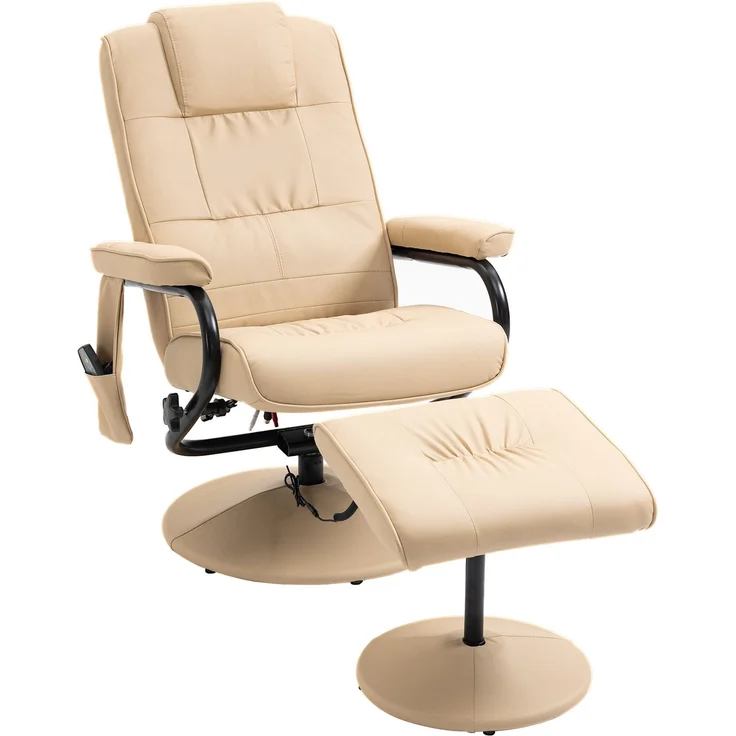 Massagesessel mit Hocker, Kunstleder, 360° drehbar, 77x84x95 cm, Cremeweiß – Bild 3