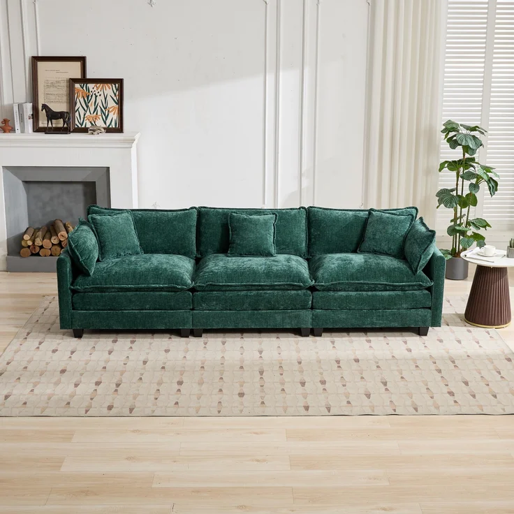 Cloud-Sofa 3 Sitzplätze (ohne Stuhlschläger),moderne Kombinationssofa geeignet für das Wohnzimmer Schlafzimmer und Wohnung bequeme Doppel-Kissenkissen atmungsfreier 80% Schneier Stoff,Schneier Stoff,grün, – Bild 3