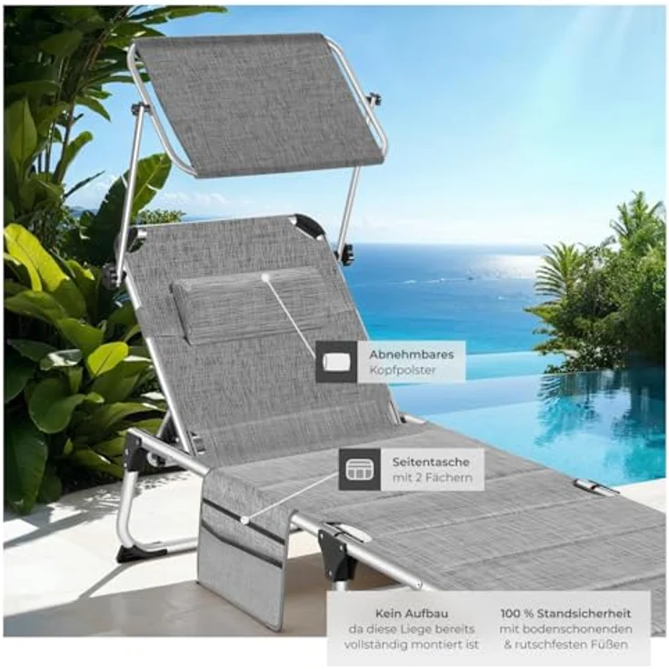 tectake Gartenliege Sonnenliege, 1, 1 St, 1tlg, gepolstert, klappbar – Bild 5
