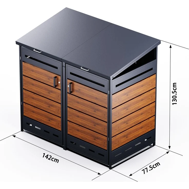 Mülltonnenbox Verkleidung 2er Anthrazit / Holzoptik V2 – Bild 4