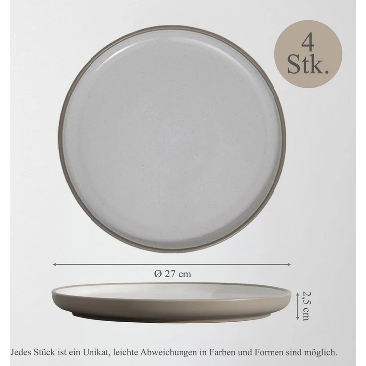 Hausfelder Geschirr-Set Steingut Geschirr 4 Personen, 4er Set Teller flach, ø 27cm (4-tlg), 4 Personen, Steinzeug, spülmaschinen- & mikrowellengeeignet, Reaktivglasur – Bild 2