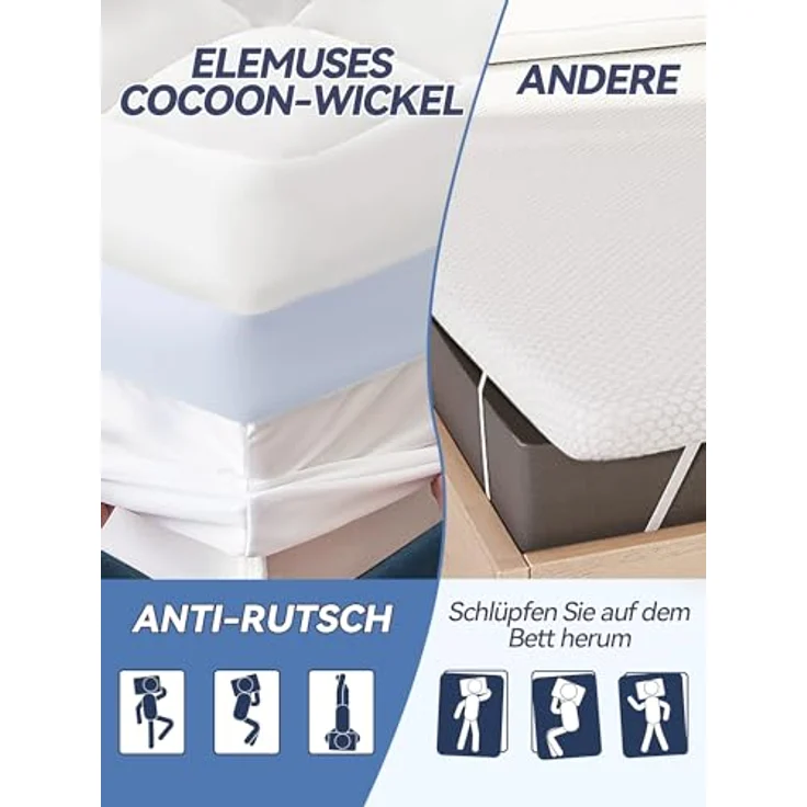 Elemuse, Topper H3/H4 Gel Memory-Schaum Matratzentopper, Waschbar Bezug, 7 cm hoch, Stützschaum, Atmungsaktiv, Druckverteilung, Topper für Boxspringbett – Bild 6
