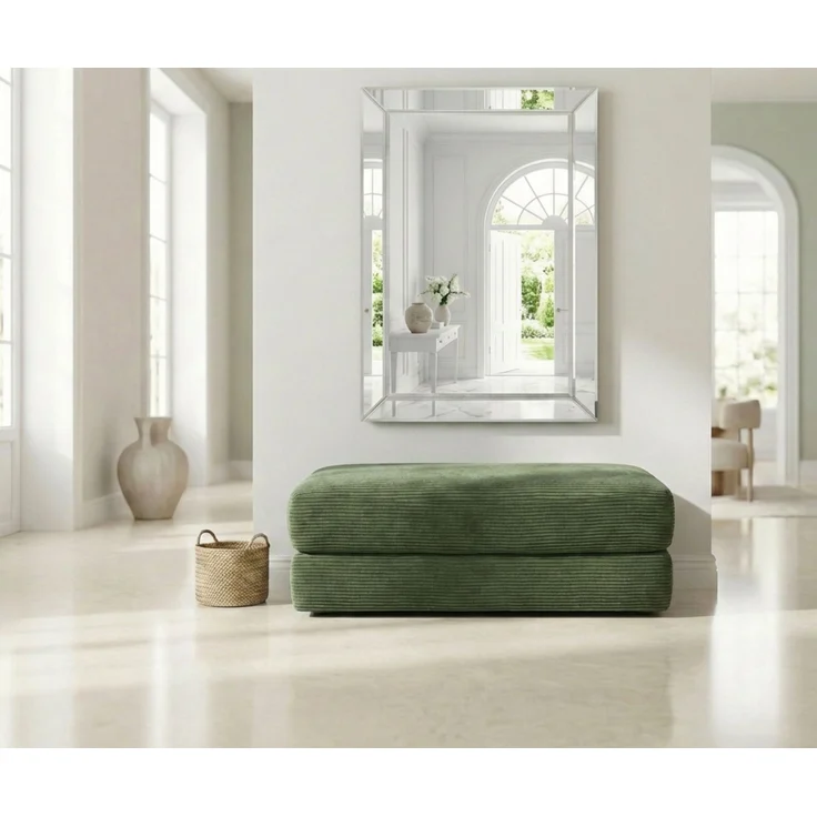 Polsterhocker 124x60 cm Federkern praktische Sitzbank Designerhocker Cord Grün – Bild 6